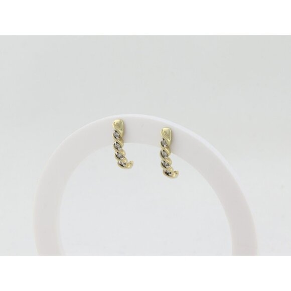 10k Yellow Gold Diamond Half Hoop Earrings 3/4" x 1/4" - Picture 8 of 9